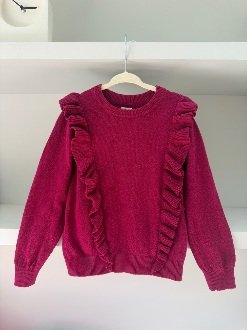 Kids GAP Ruffle Crewneck Sweater - Berry Red